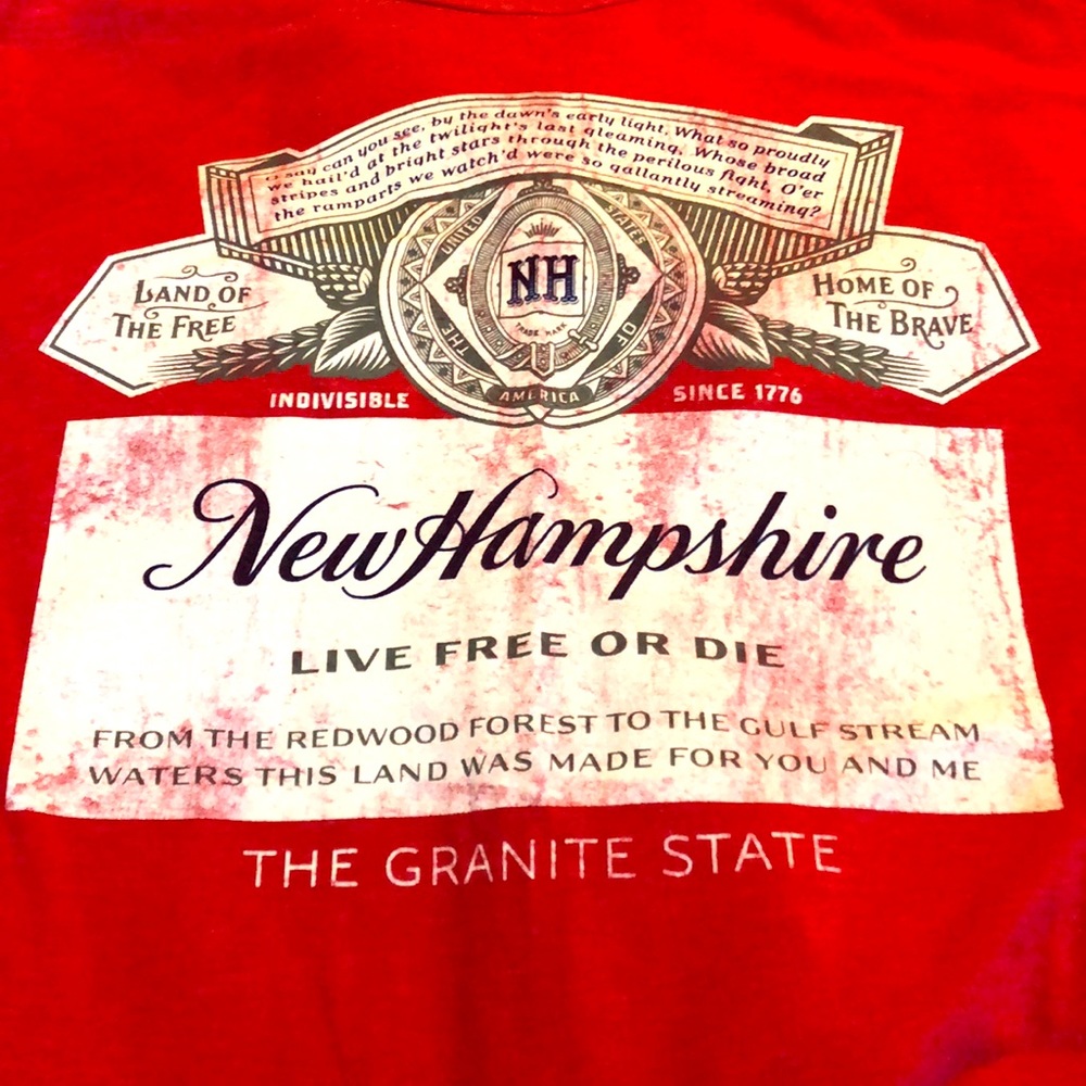 Men’s red cotton New Hampshire T-shirt size XL - Picture 2 of 4